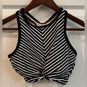 Kona Sol Women's High Neck Twist Front Bikini Top Size Small  Black Striped